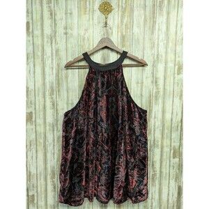 Torrid Burnout Velvet Halter Tunic Tank Top Red Black Paisley Shirt Size 2 / 2X